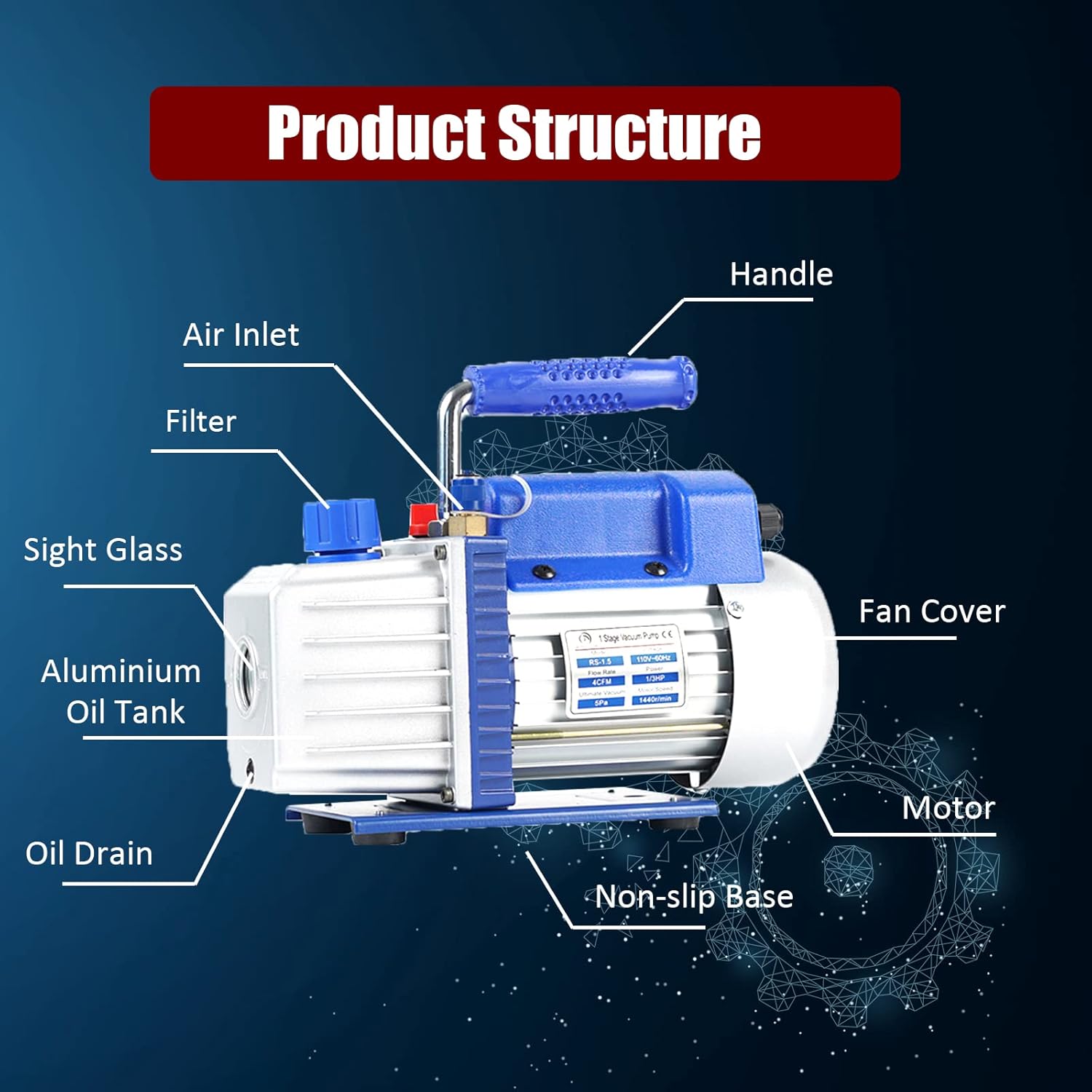 P PBAUTOS 4CFM 1/3HP 220V Rotary Vane Vacuum Pump HVAC, A/C, Food Packaging, Medical