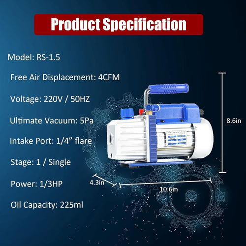 P PBAUTOS 4CFM 1/3HP 220V Rotary Vane Vacuum Pump HVAC, A/C, Food Packaging, Medical