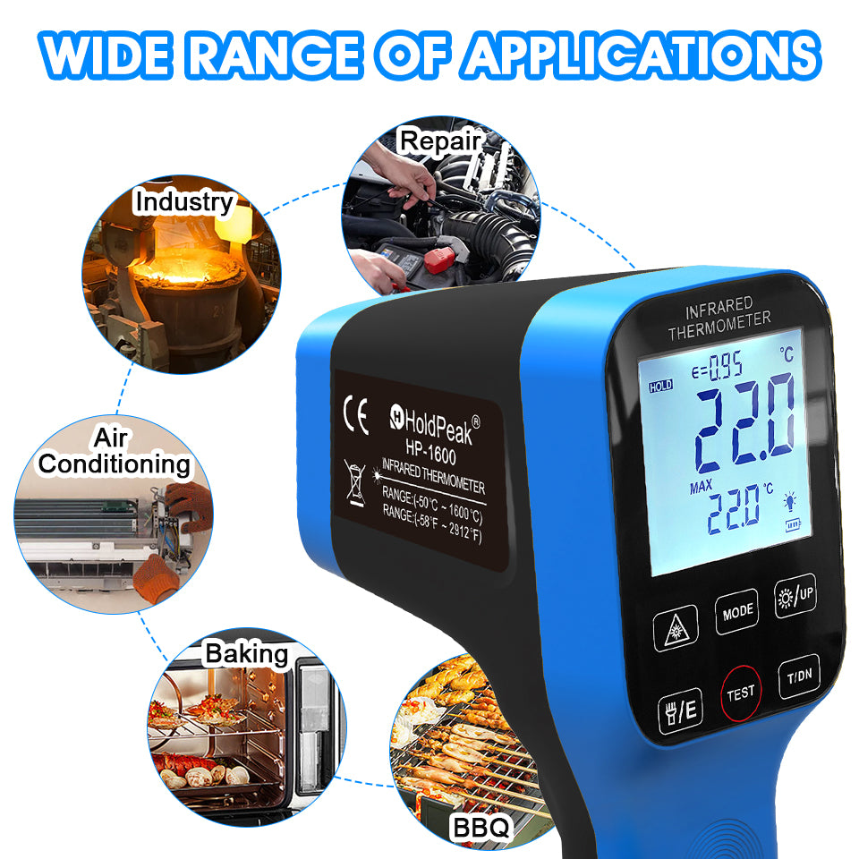 HoldPeak Non-Contact Infrared Thermometer -50℃ to 1600℃ High Accuracy