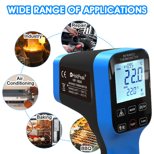 HoldPeak Non-Contact Infrared Thermometer -50℃ to 1600℃ High Accuracy