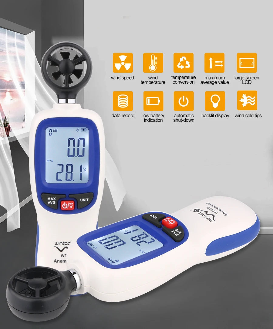 Digital Anemometer Wind Speed & Temperature Meter Air Flow Bluetooth WT82B