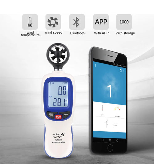 Digital Anemometer Wind Speed & Temperature Meter Air Flow Bluetooth WT82B