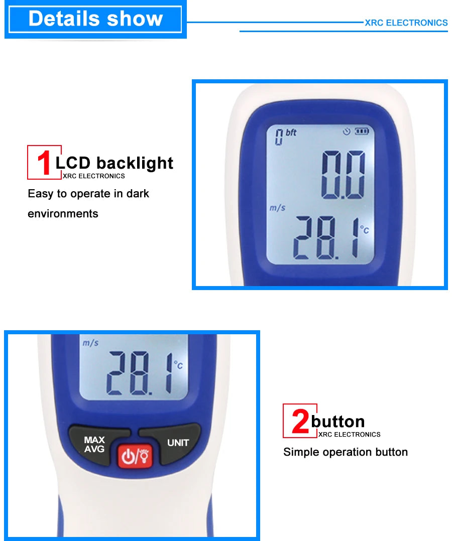 Digital Anemometer Wind Speed & Temperature Meter Air Flow Bluetooth WT82B