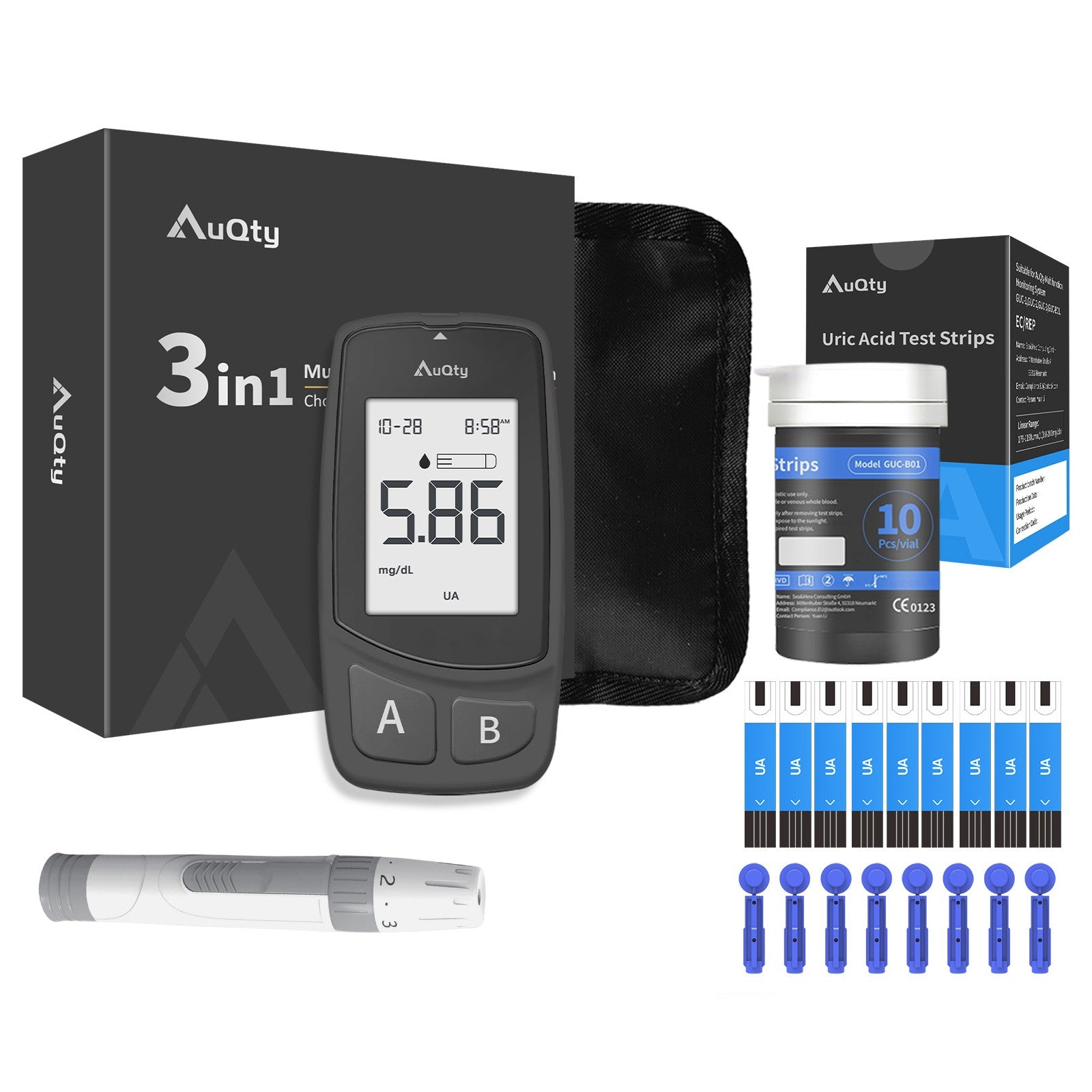 Uric Acid Meter AuQty with Test Strips & Lancets