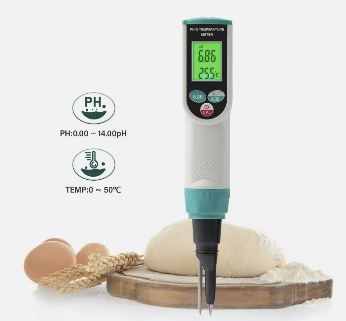 PH Meter Spear Tip Reads 0.00~14.00pH Temp ATC Test Meat Cheese Soil Creams