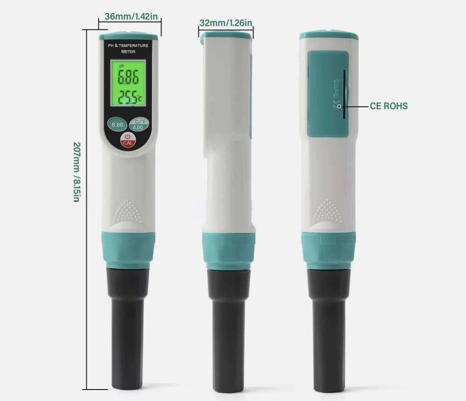 PH Meter Spear Tip Reads 0.00~14.00pH Temp ATC Test Meat Cheese Soil Creams