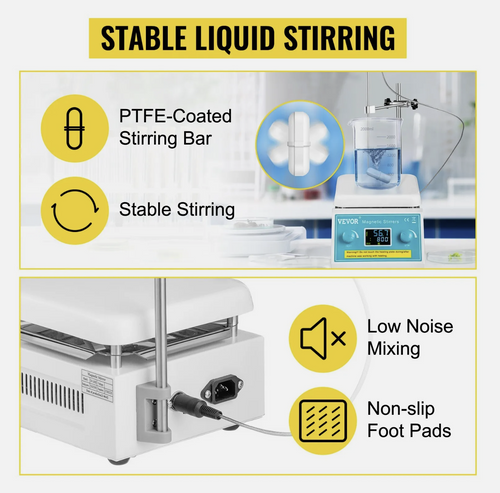 Magnetic Stirrer Hot Plate Stirring 2L Lab 0 to 300℃ 200-2000 RPM 500W Heating