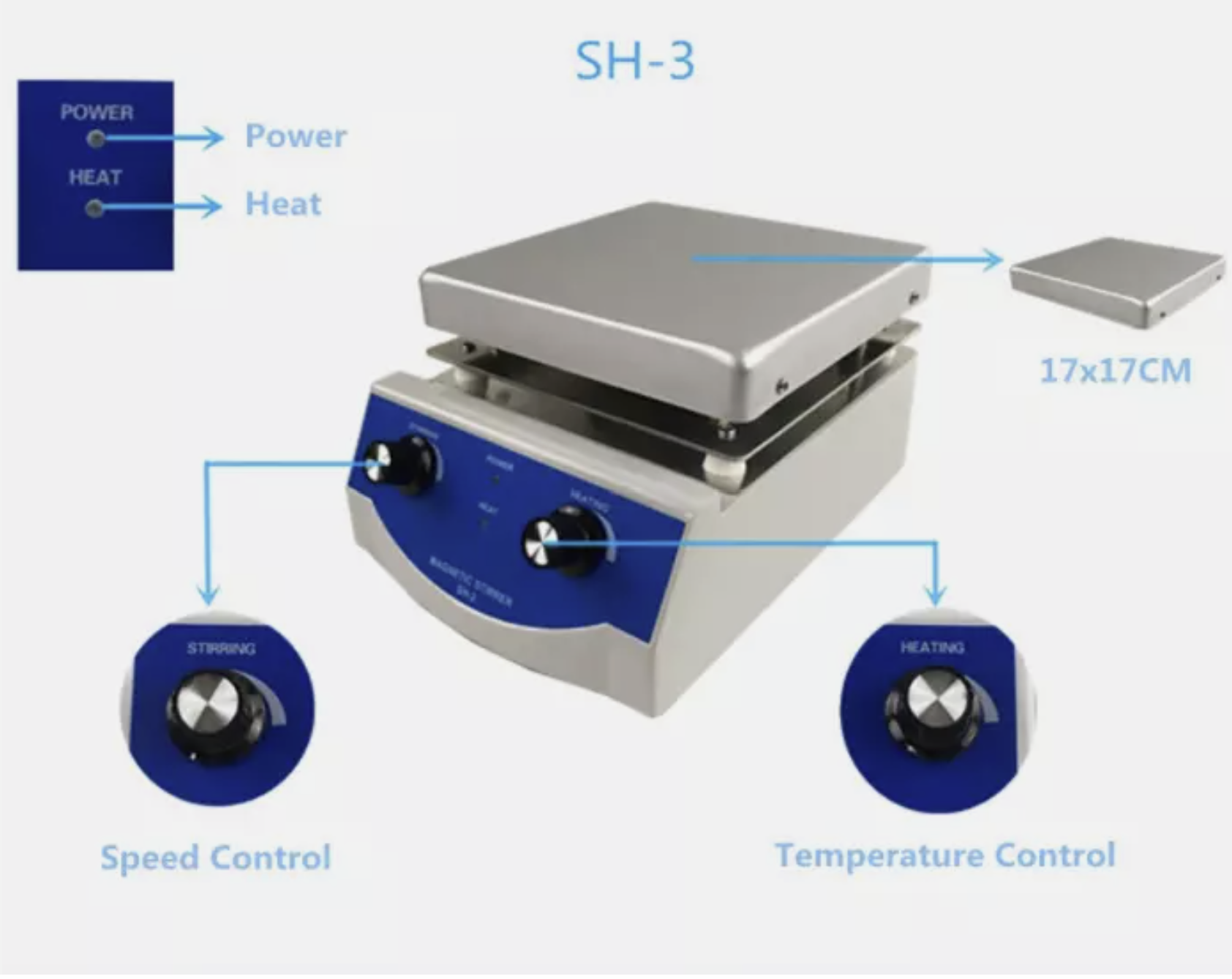 Magnetic Stirrer Hot Plate Stirring 3000ml 0 to 380℃ Dual Control Stir Bar SH-3