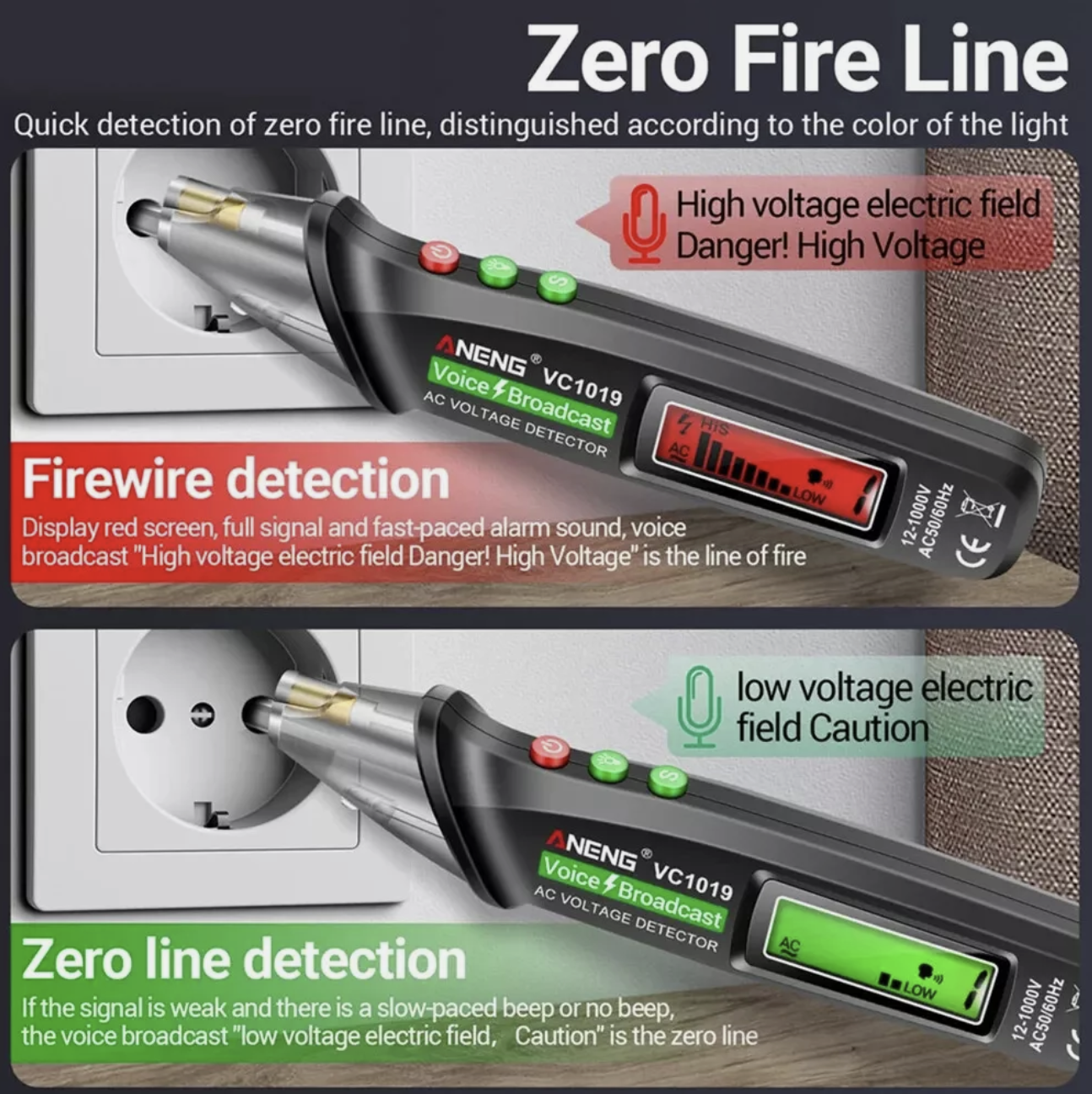 AC Voltage Detector Smart Non-Contact Voltage Tester Pen Meter Aneng VC1019