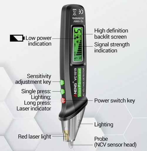 AC Voltage Detector Smart Non-Contact Voltage Tester Pen Meter Aneng VC1019