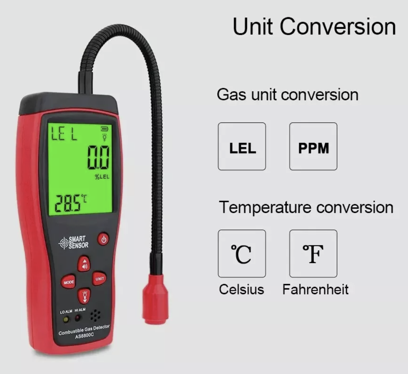 Combustible Gas Leak Detector 0-10000PPM Flammable Natural Methane