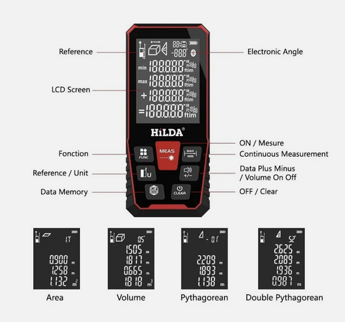 Hilda Laser Distance Rangefinder measuring 100M Range Ruler Tape Measure Tool