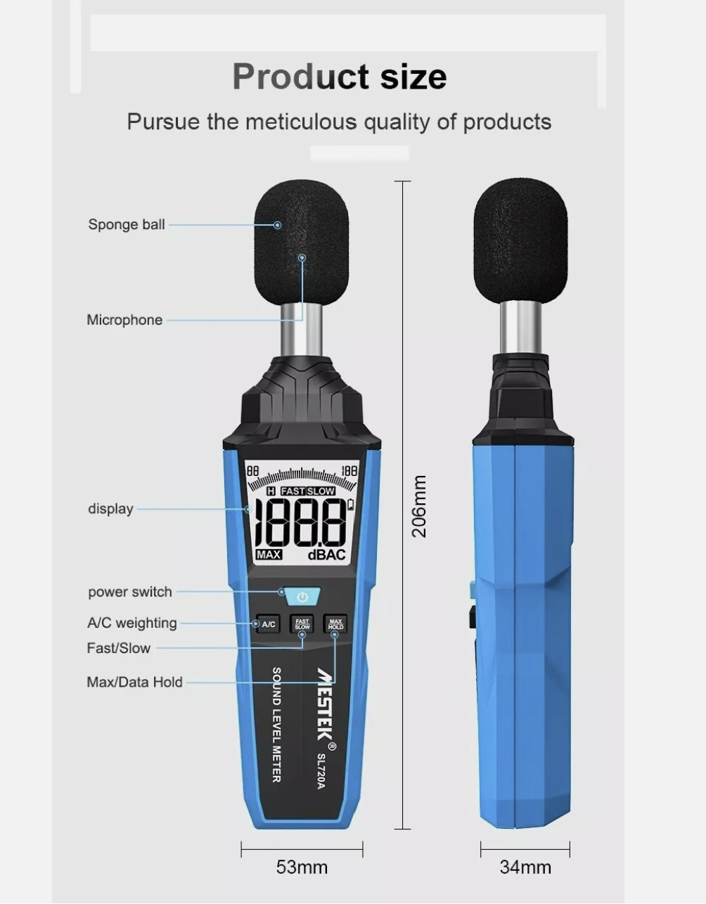 Sound Level Noise Audio Level Meter Detector Measures 30~130dB Handheld