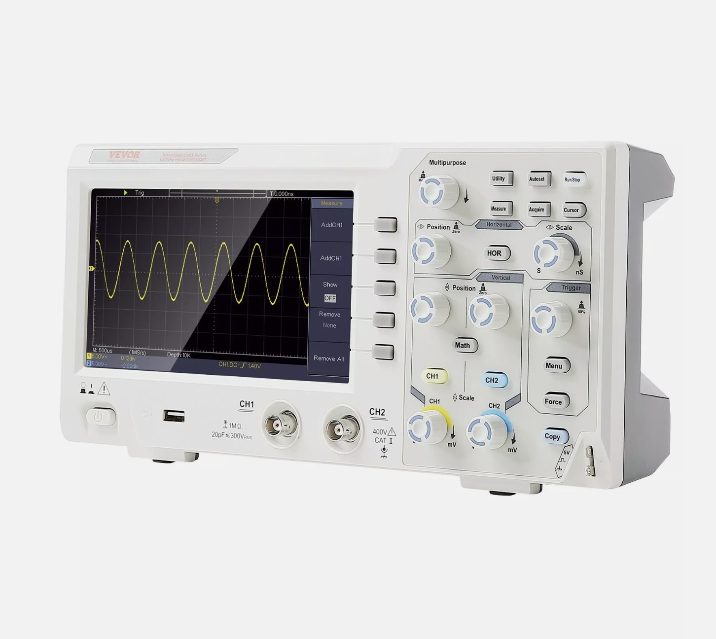 Digital Oscilloscope 1GS/S 100MHz 2-Ch Portable Color Screen Auto-Measure