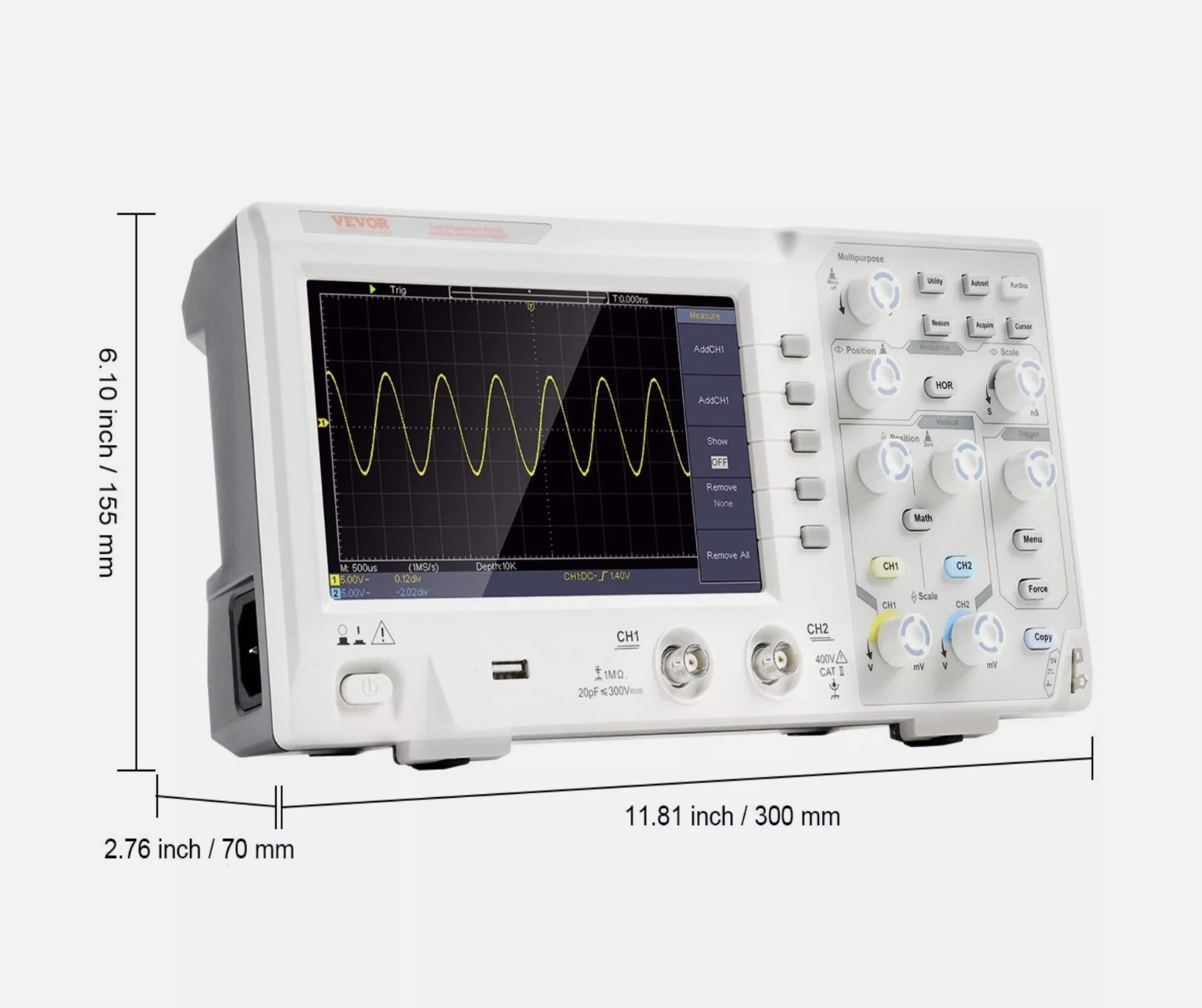 Digital Oscilloscope 1GS/S 100MHz 2-Ch Portable Color Screen Auto-Measure