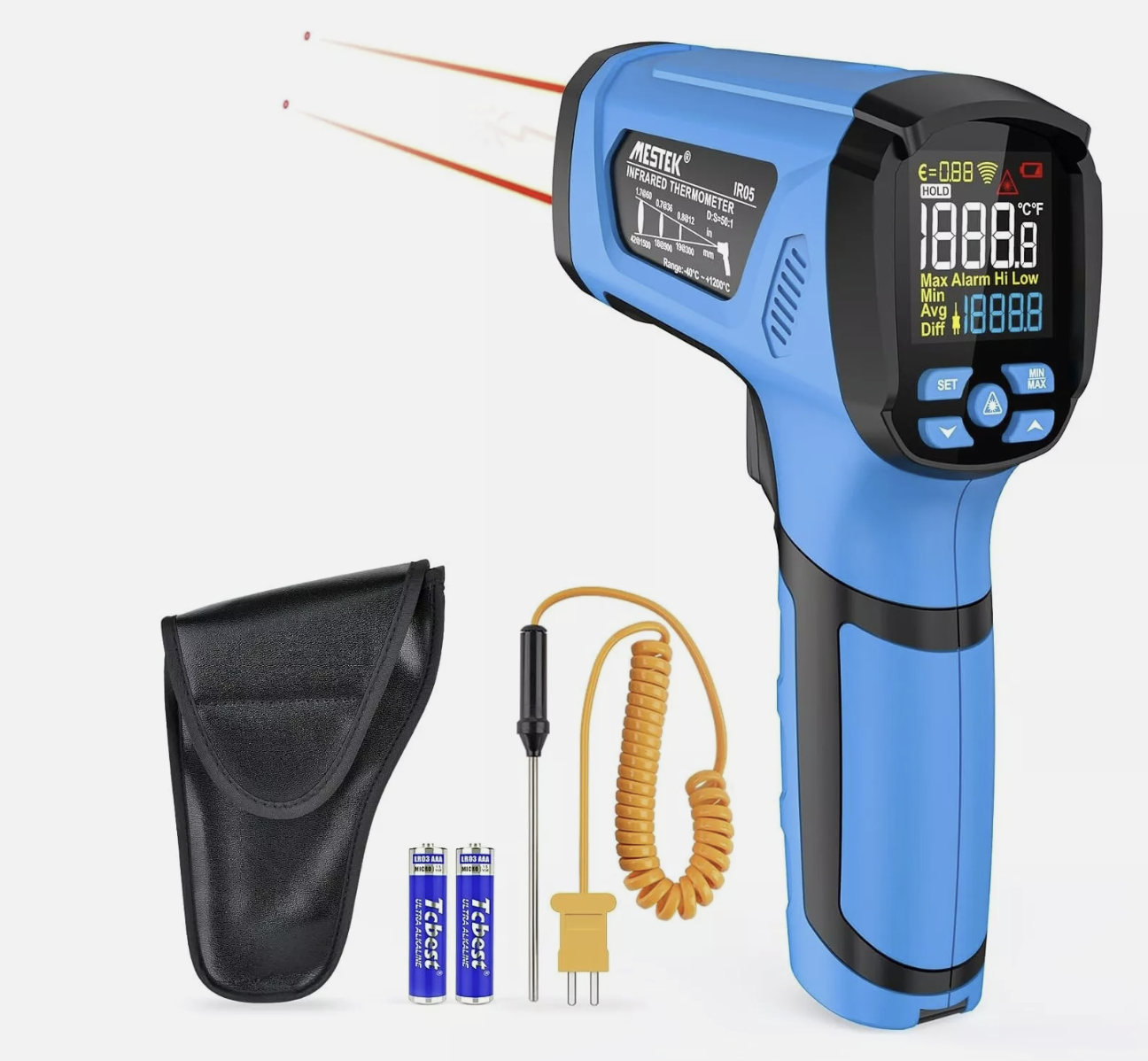 Infrared Thermometer -50 - 1600C High Temperature Non-Contact IR Temp Meter