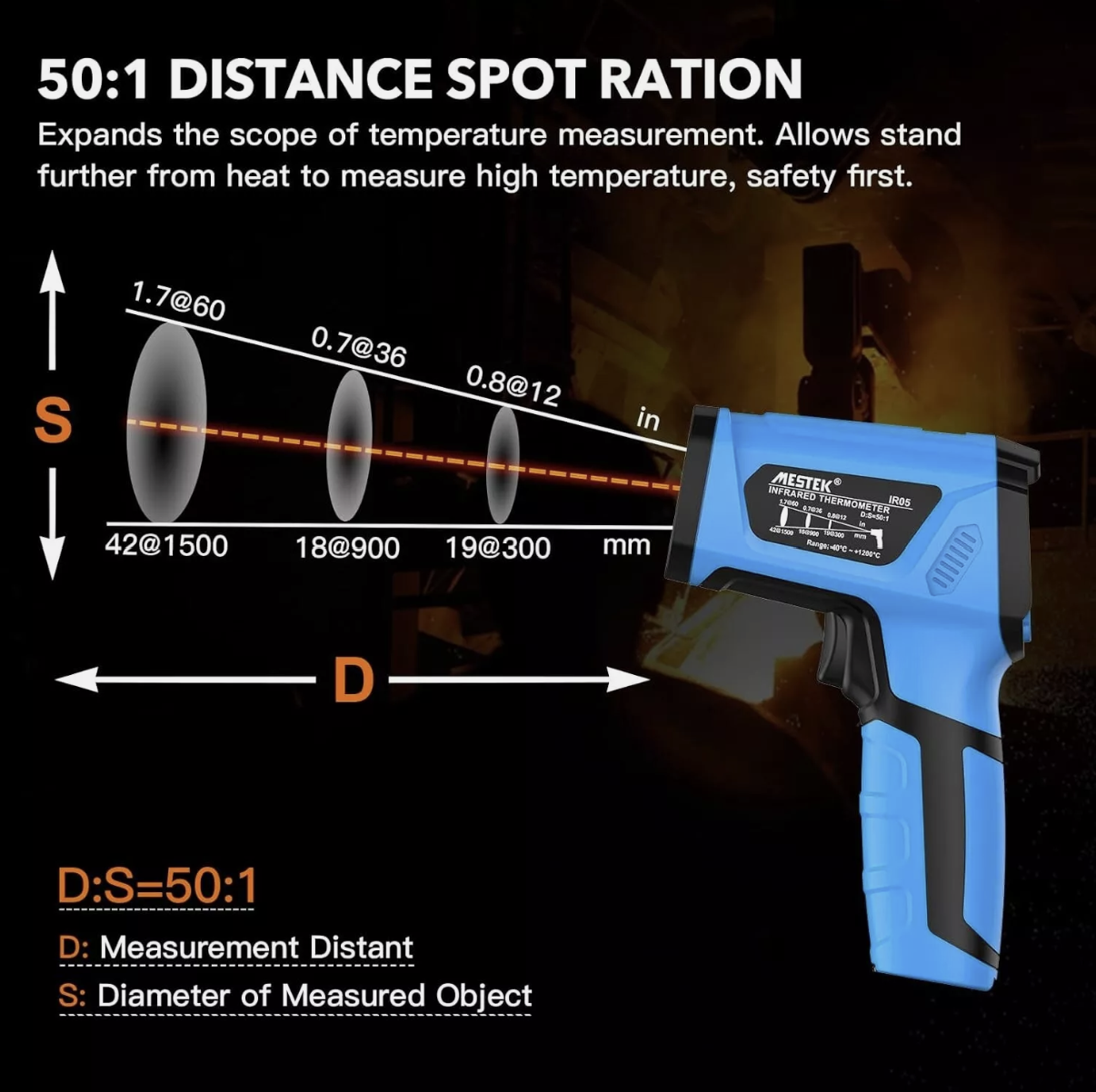 Infrared Thermometer -40 - 1200C High Temperature Non-Contact IR Temp Meter