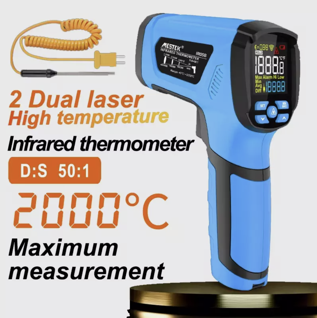 Infrared Thermometer -40 - 2000C High Temperature Non-Contact IR Temp Meter