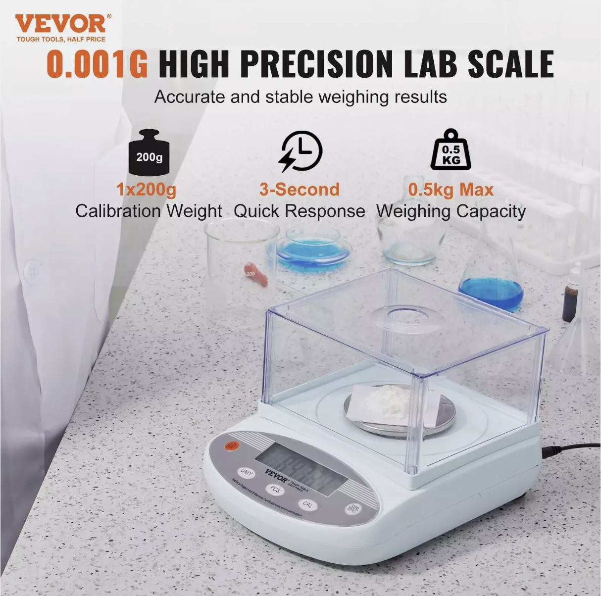 Electronic Scales Lab Balance 500g x 0.001g High Precision Analytical Weighing