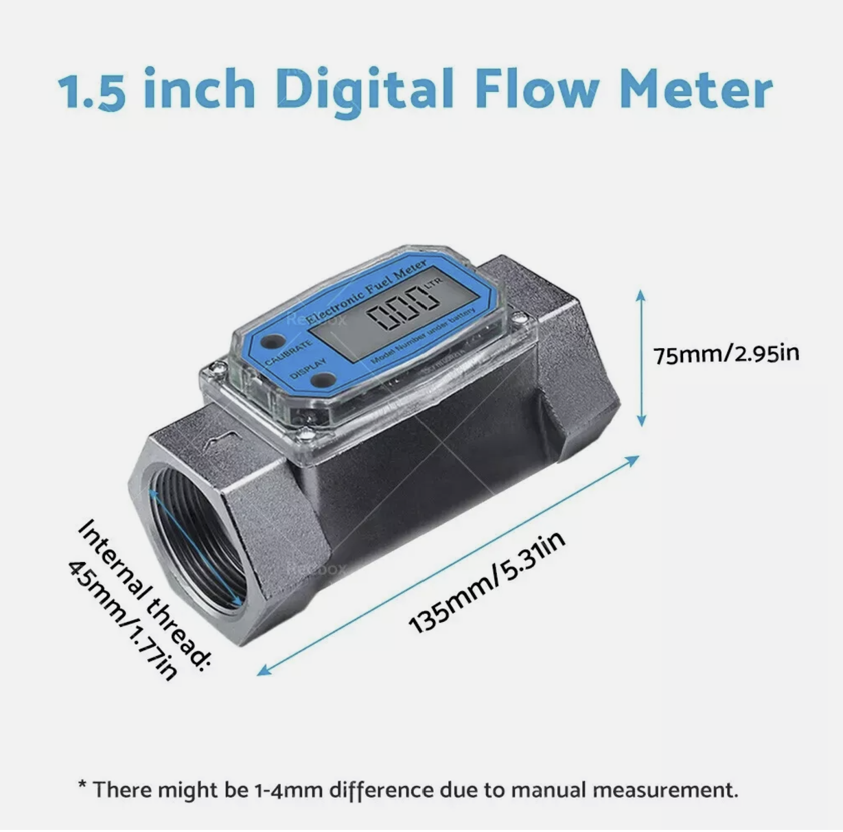 Flow Meter Diesel Pump Fuel Kerosene Liquid Gauge Water Sensor 1.5 inch