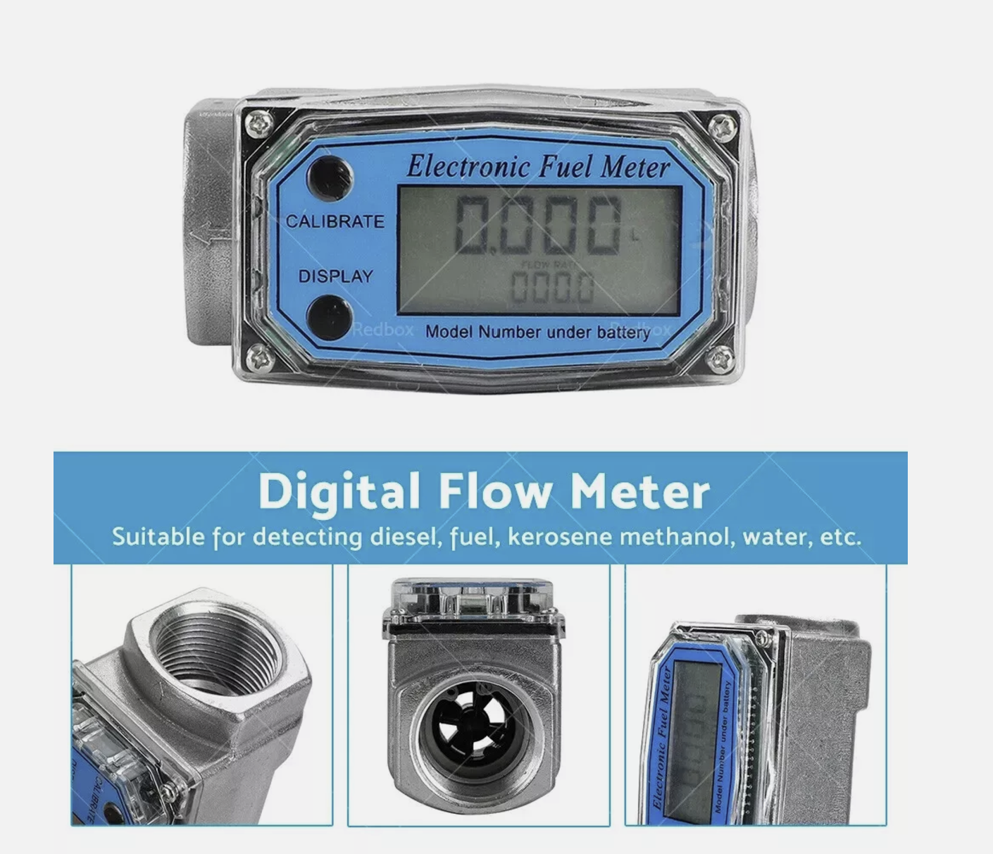 Flow Meter Diesel Pump Fuel Kerosene Liquid Gauge Water Sensor 1.5 inch