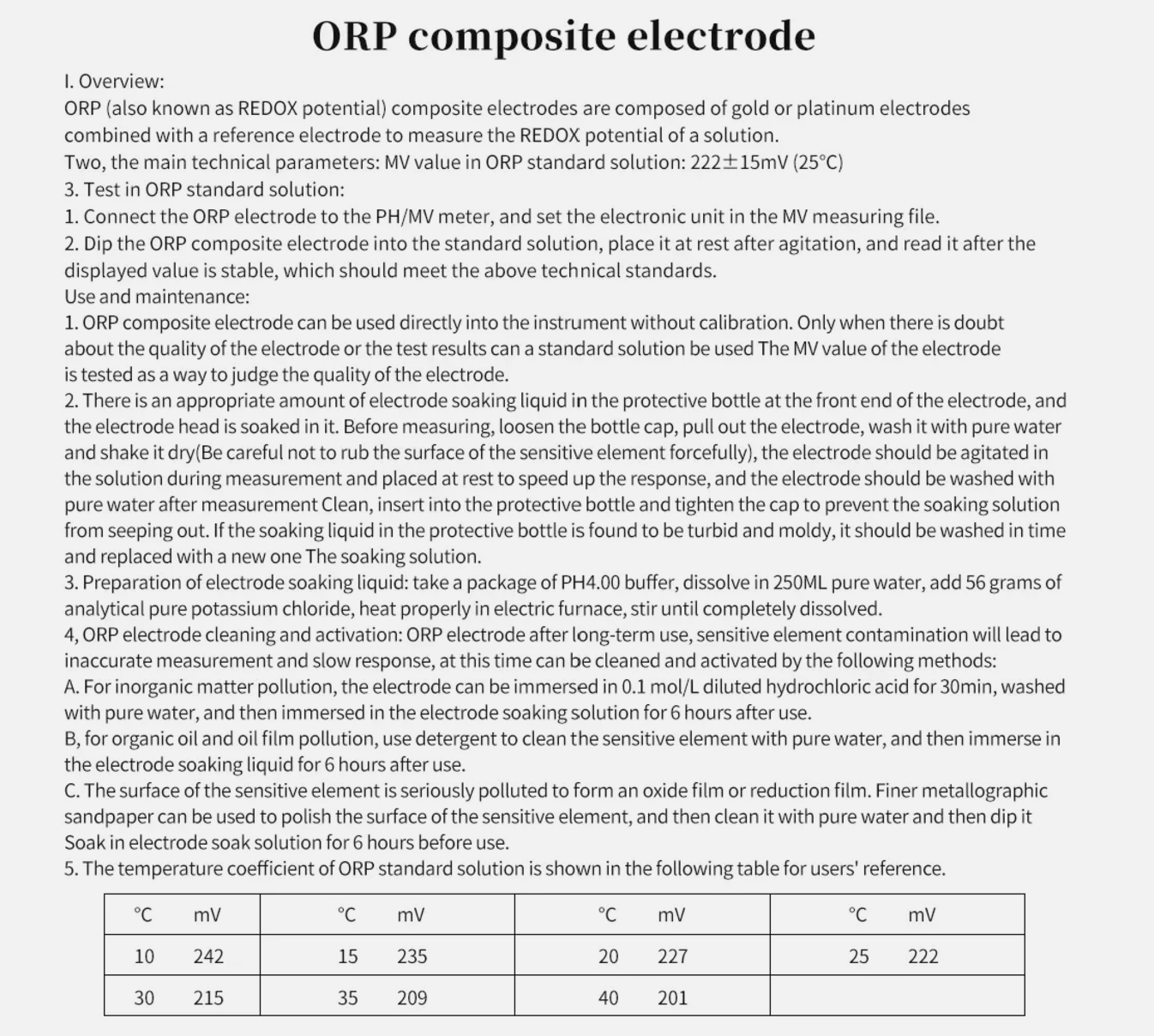 ORP Probe Sensor Redox Electrode mV Meter Tester BNC Connecter