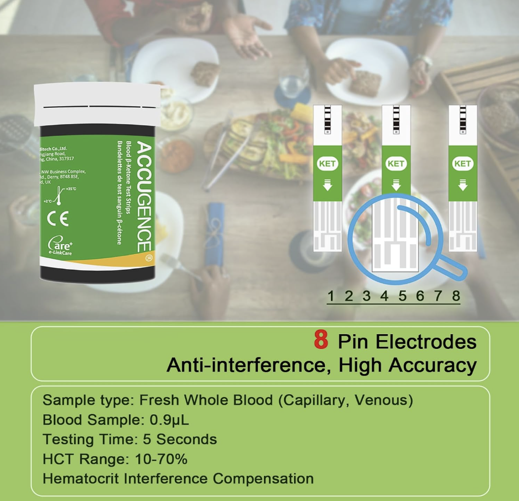 Accugence Multi-Function Blood Meter Full Starter Kit Ketone 15 Test Strips 15 Lancets