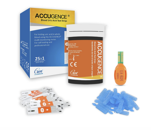 Accugence Multi-Function Blood Meter Uric Acid 25 Test Strips 25 Lancets