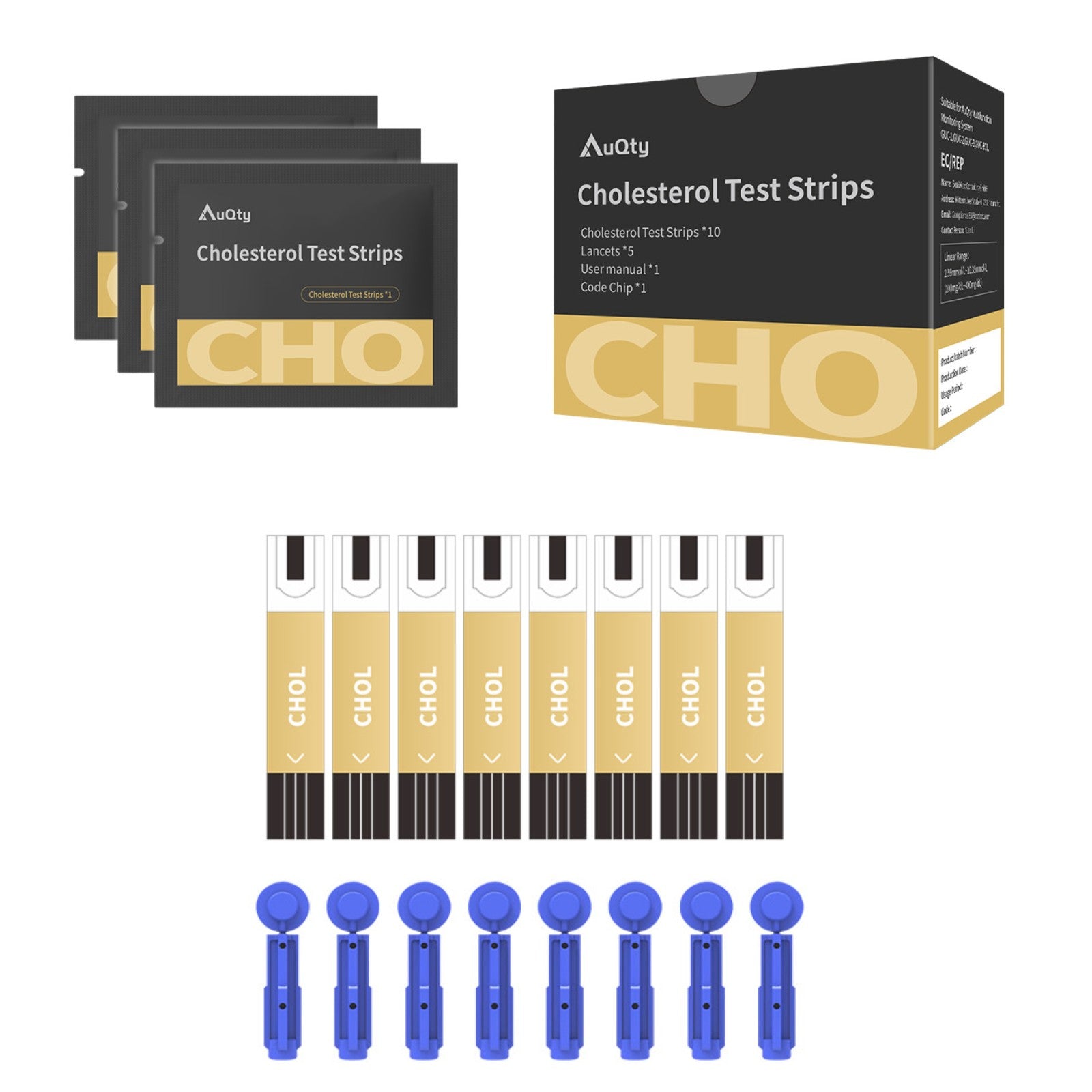 Cholesterol Meter AuQty with 20 Test Strips & Lancets