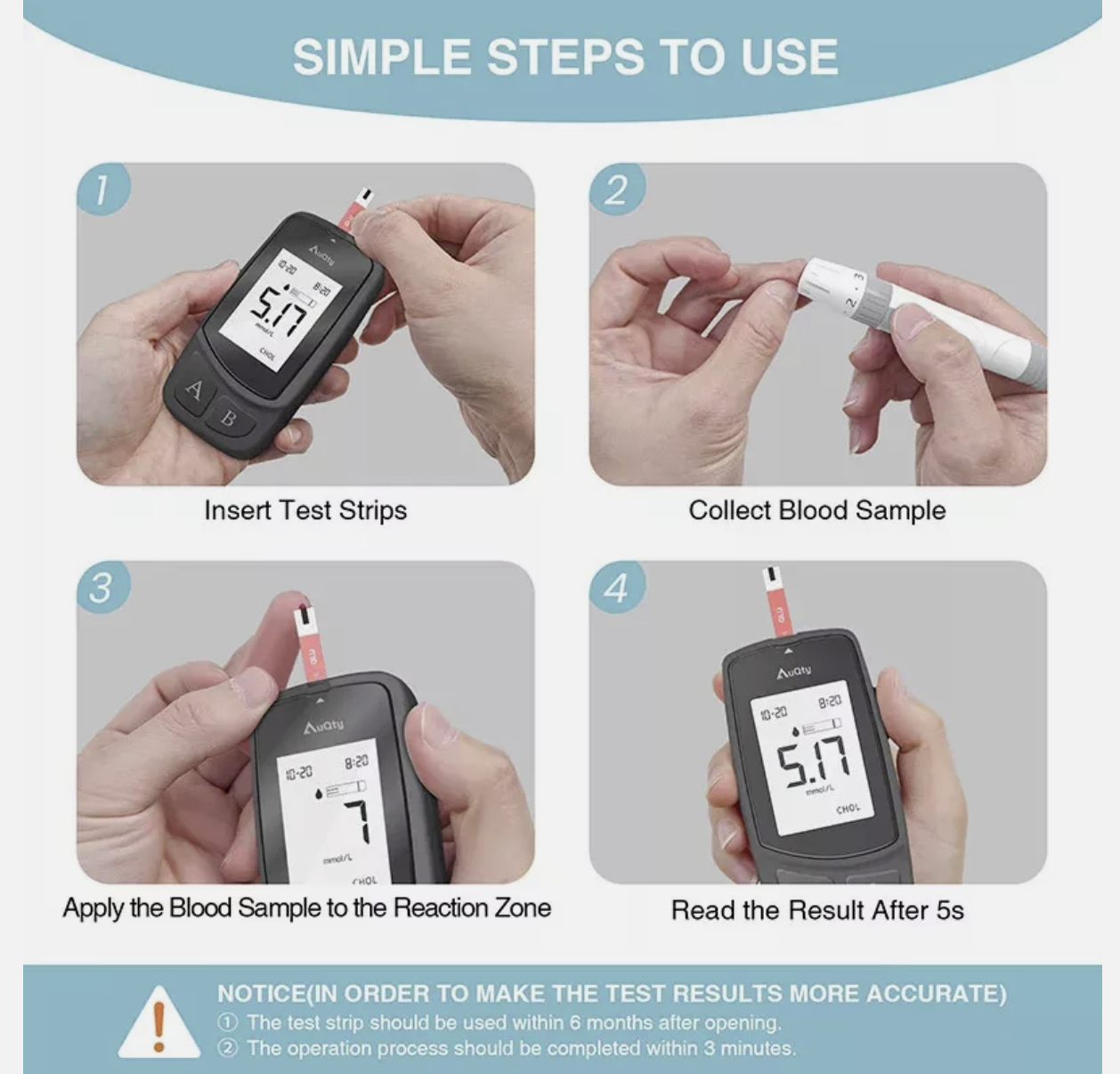 3-in-1 Blood Glucose, Cholesterol & Uric Acid Meter with Test Strips & Lancets