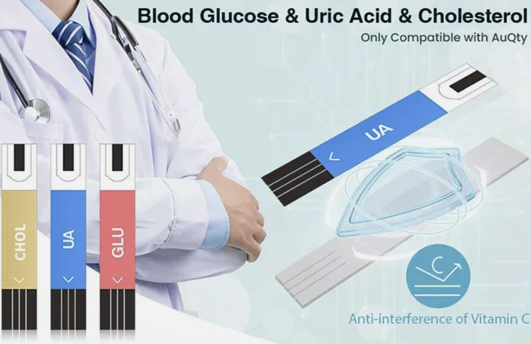 Cholesterol Meter AuQty with 20 Test Strips & Lancets