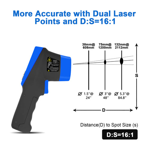 Infrared Thermometer Non-Contact 16:1 D:S Backlight & Data Storage HP-985C