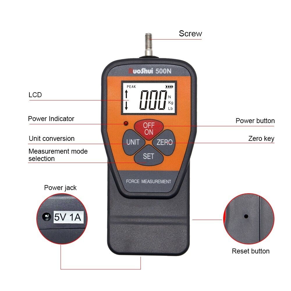 Digital Force Gauge Dynamometer Push Pull Force Tester Meter 0-10N