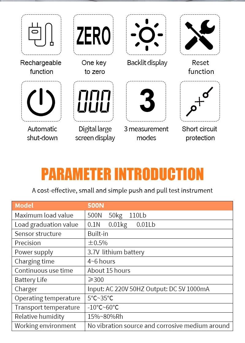 Digital Force Gauge Dynamometer Push Pull Force Tester Meter 0-10N