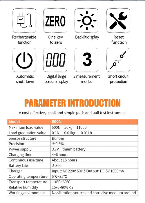 Digital Force Gauge Dynamometer Push Pull Force Tester Meter 0-10N