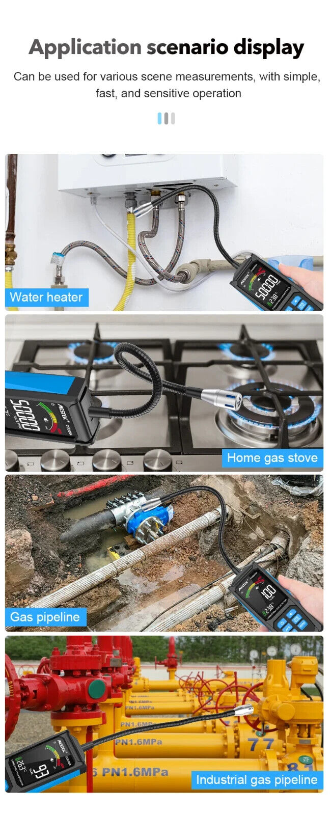 Combustible Gas Leak Detector Flammable Natural Gas Tester Meter Air Analyzer