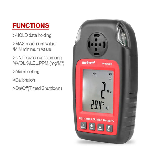 Hydrogen Sulfide H2S Gas Detector Tester Sensor Meter & Alarm Device