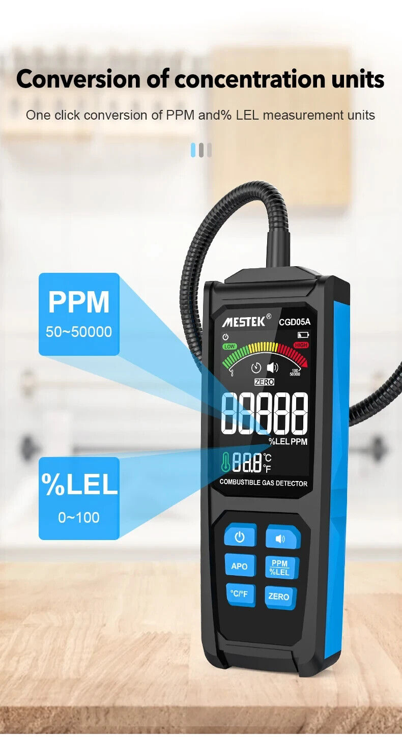 Combustible Gas Leak Detector Flammable Natural Gas Tester Meter Air Analyzer