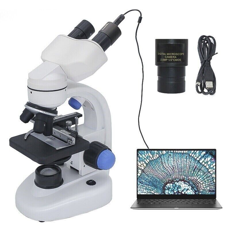 Microscope Binocular Biological 2000X Magnification LED Light & USB Camera