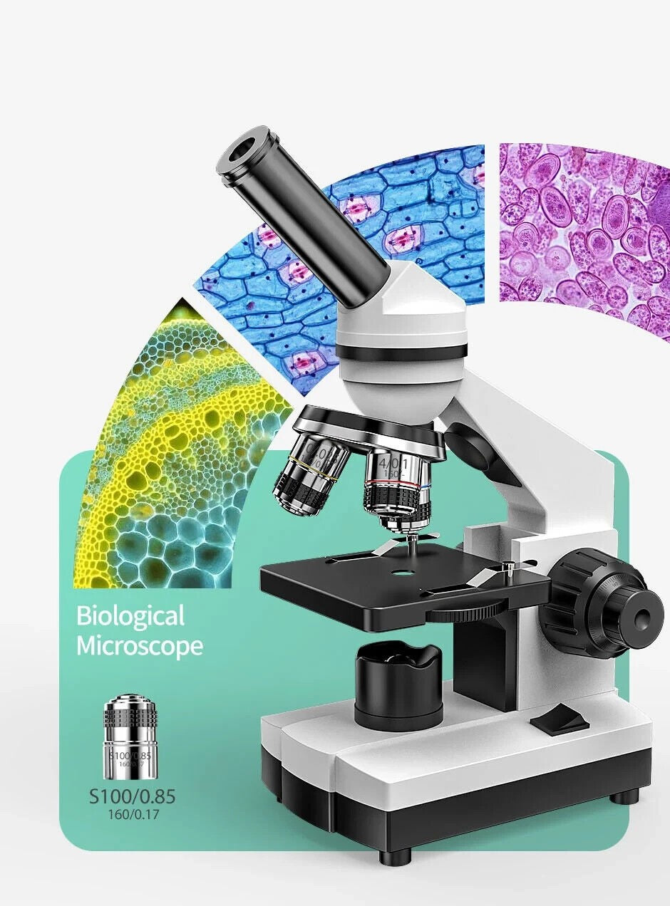 Microscope 100X-2500X Student Biological Monocular Top & Bottom LED Illuminated