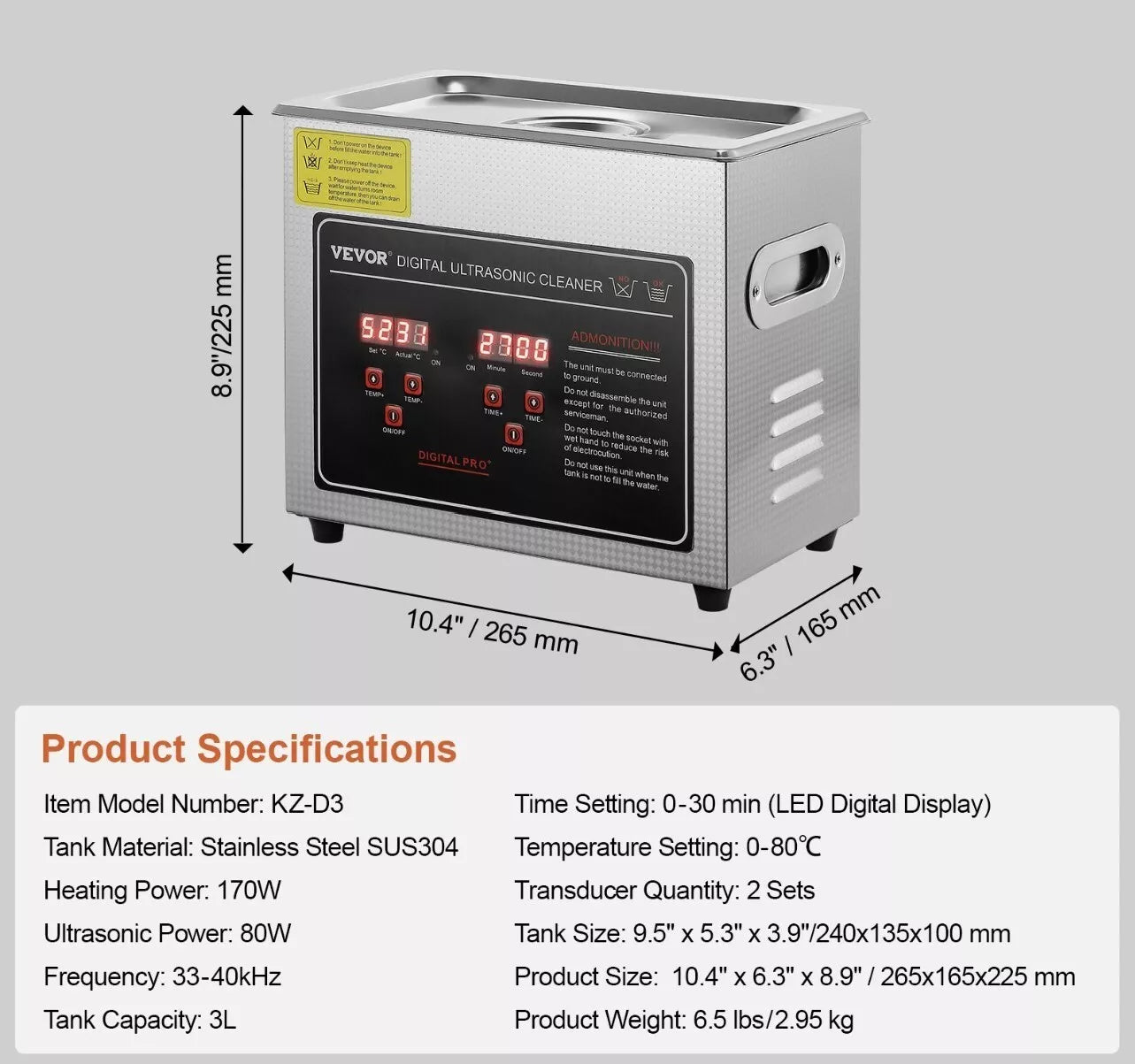 Ultrasonic Cleaner 3L with Timer & Heating Digital Sonic Cleaning Machine