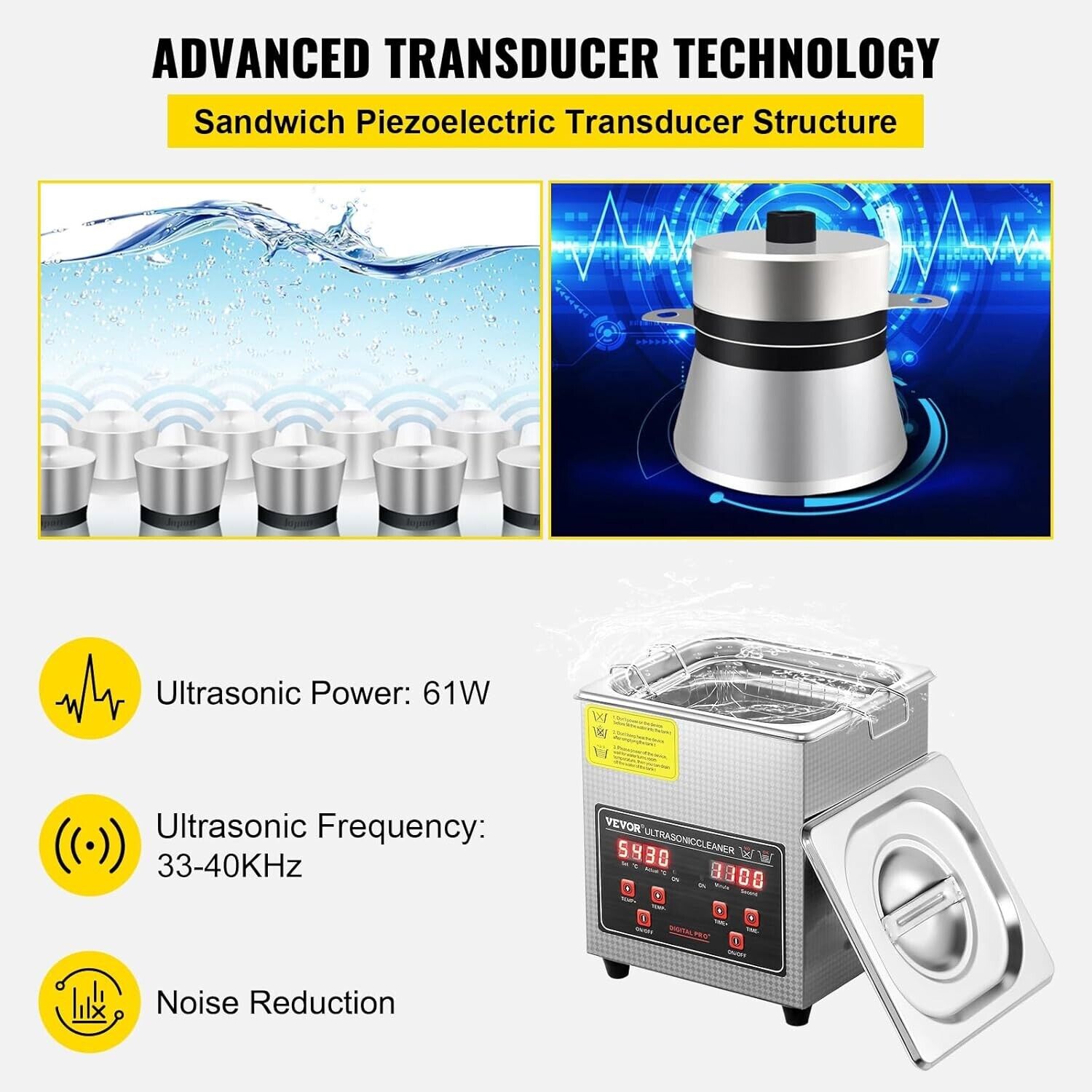 Ultrasonic Cleaner 2L with Timer & Heating Digital Sonic Cleaning Machine