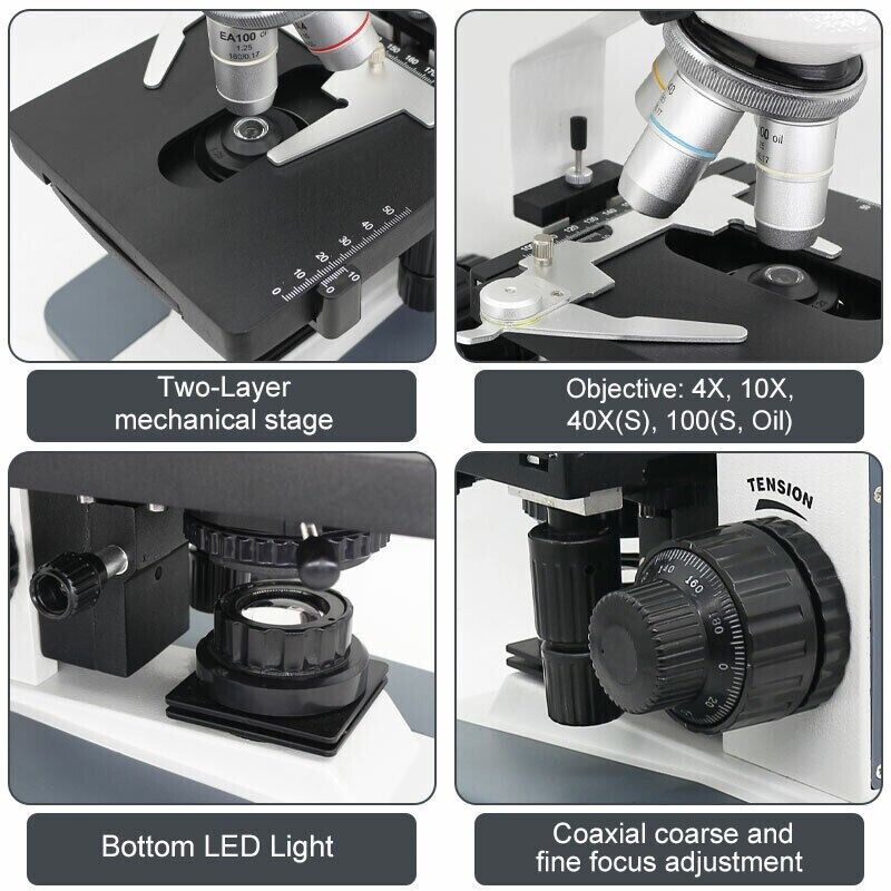 40X-1600X Trinocular Compound Microscope Professional Lab Biological Microscope