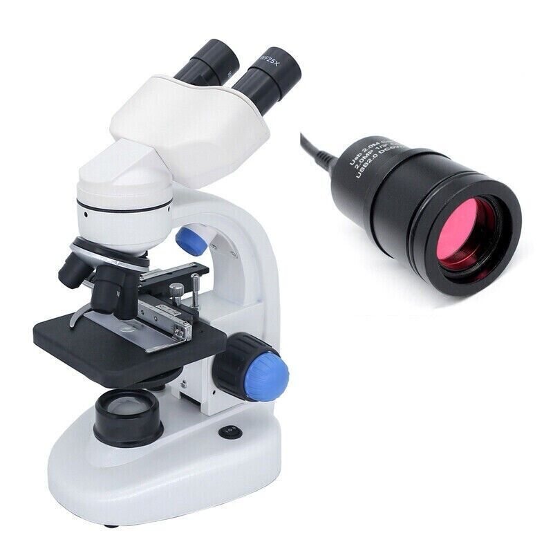 Microscope Binocular Biological 2000X Magnification LED Light & USB Camera