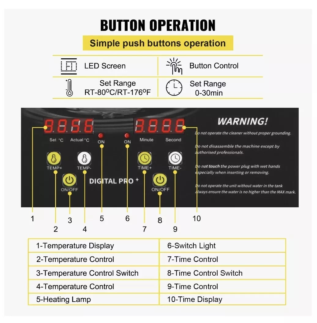 Ultrasonic Cleaning Bath 6L Digital Stainless Ultrasonic Cleaner Timer Heat