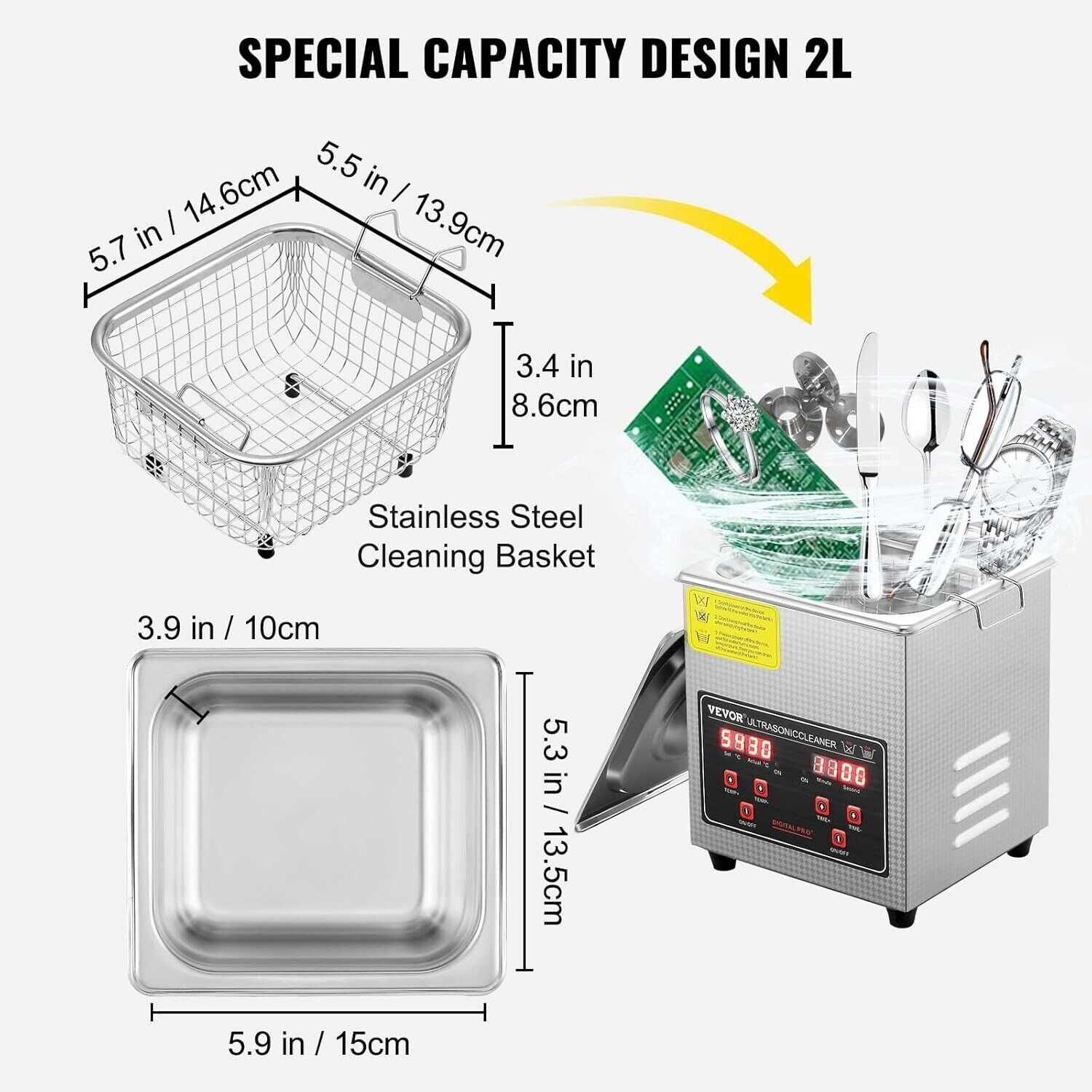 Ultrasonic Cleaner 2L with Timer & Heating Digital Sonic Cleaning Machine