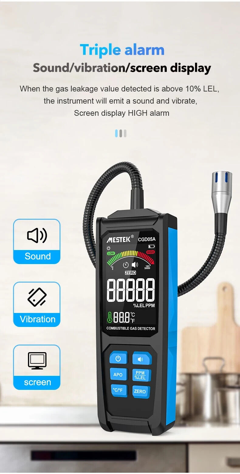 Combustible Gas Leak Detector Flammable Natural Gas Tester Meter Air Analyzer