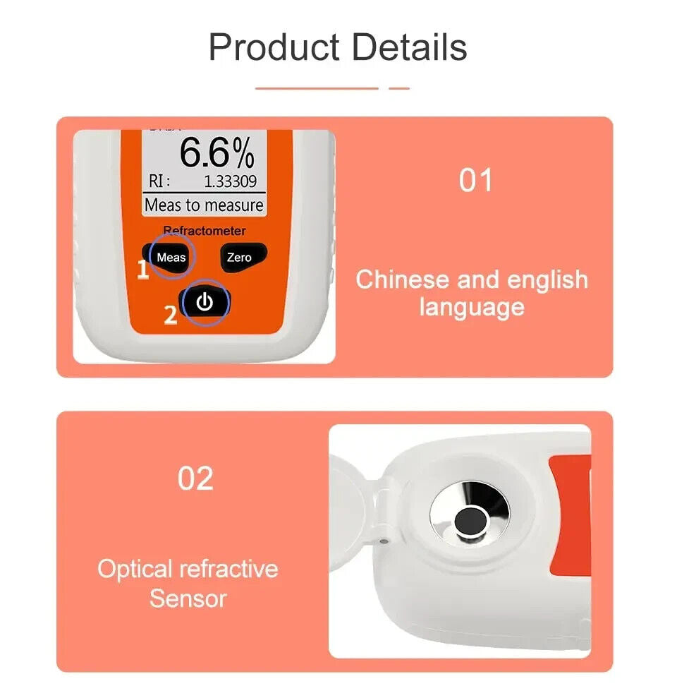 Brix 0-35% Digital Refractometer ATC Sugar Concentration Meter Tester