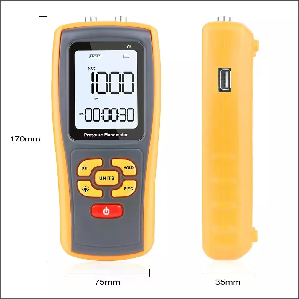 Digital Manometer Air Pressure Meter Gauge Tester GM510