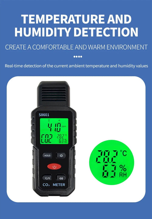 CO2 Carbon Dioxide Meter Tester Monitor Temperature & Humidity Detector